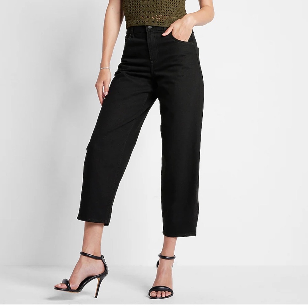 Express High Waisted / Rise Black Balloon Leg Jeans womens sz 4 waist 29 new